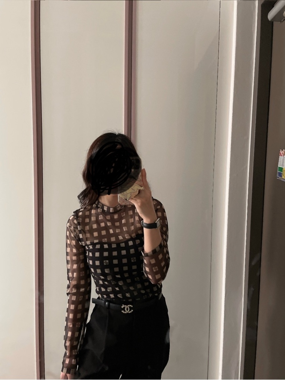 LEUNI Black Mesh Gingham Top - kpop idol Red Velvet Seulgi Worn! - Picture 4 of 4